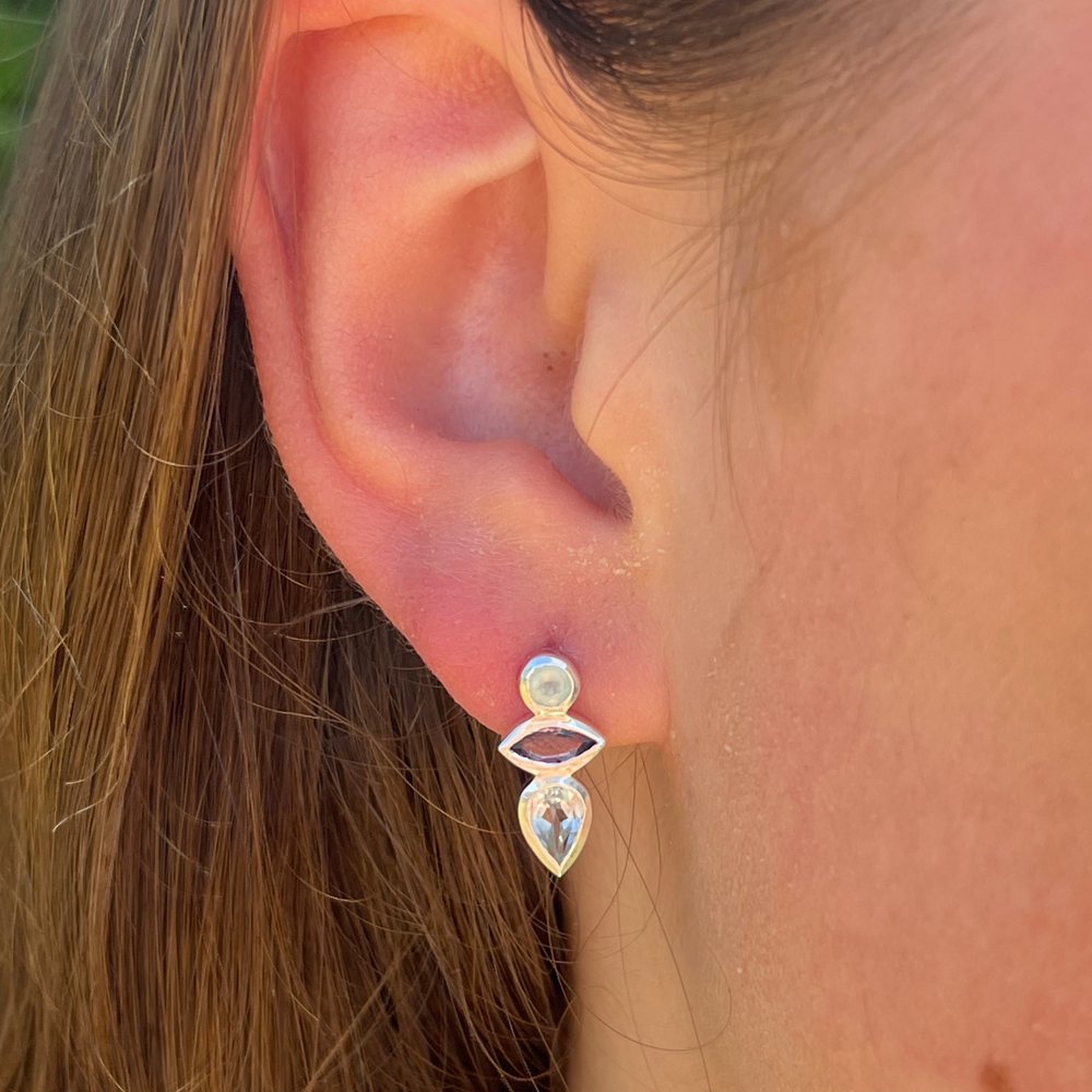 three stone stud earrings