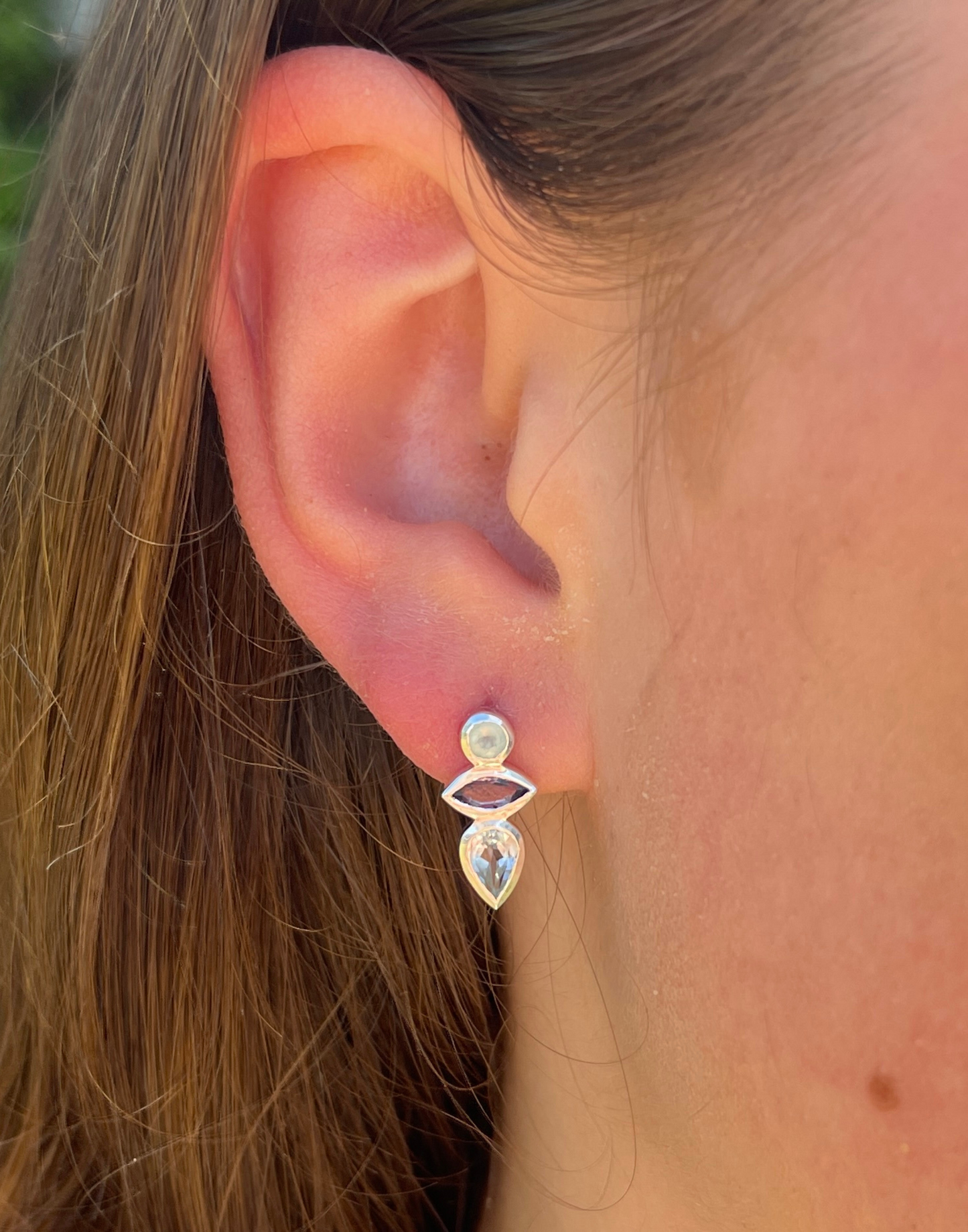 three stone stud earrings