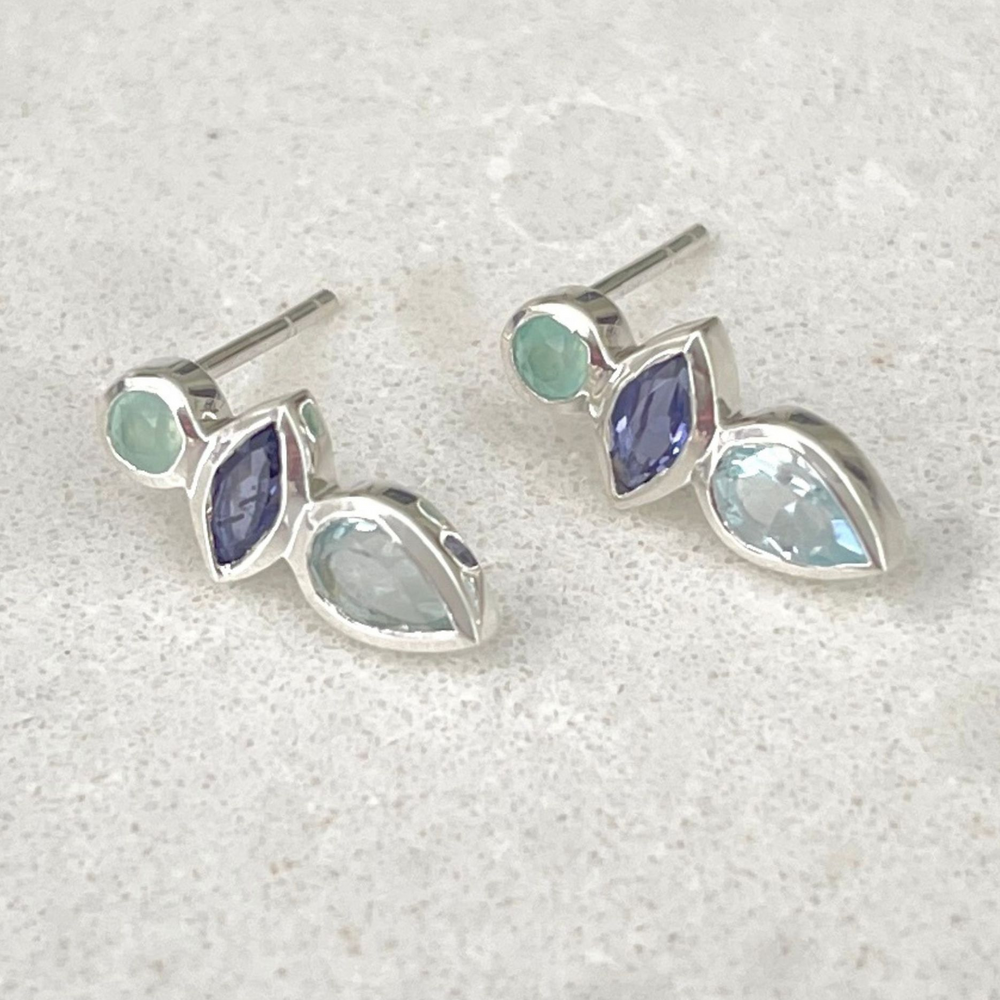 three stone stud earrings
