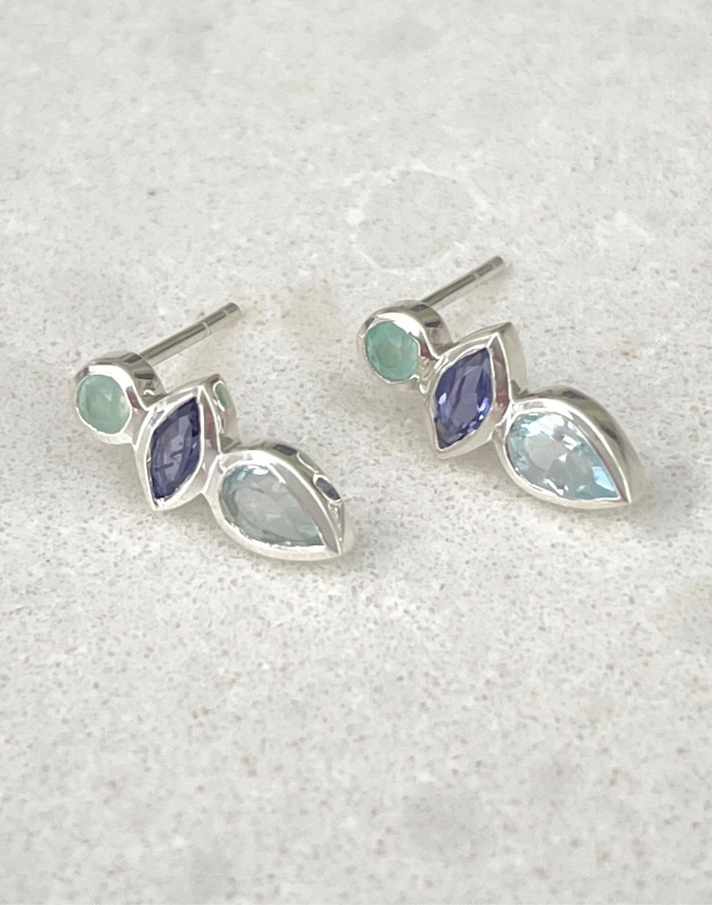 three stone stud earrings
