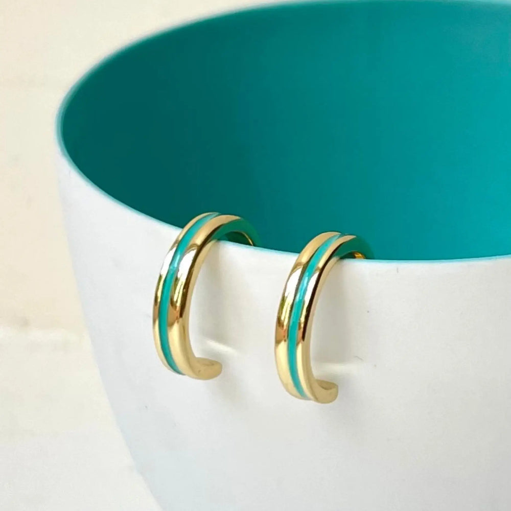 Turquoise stripe gold hoop earrings