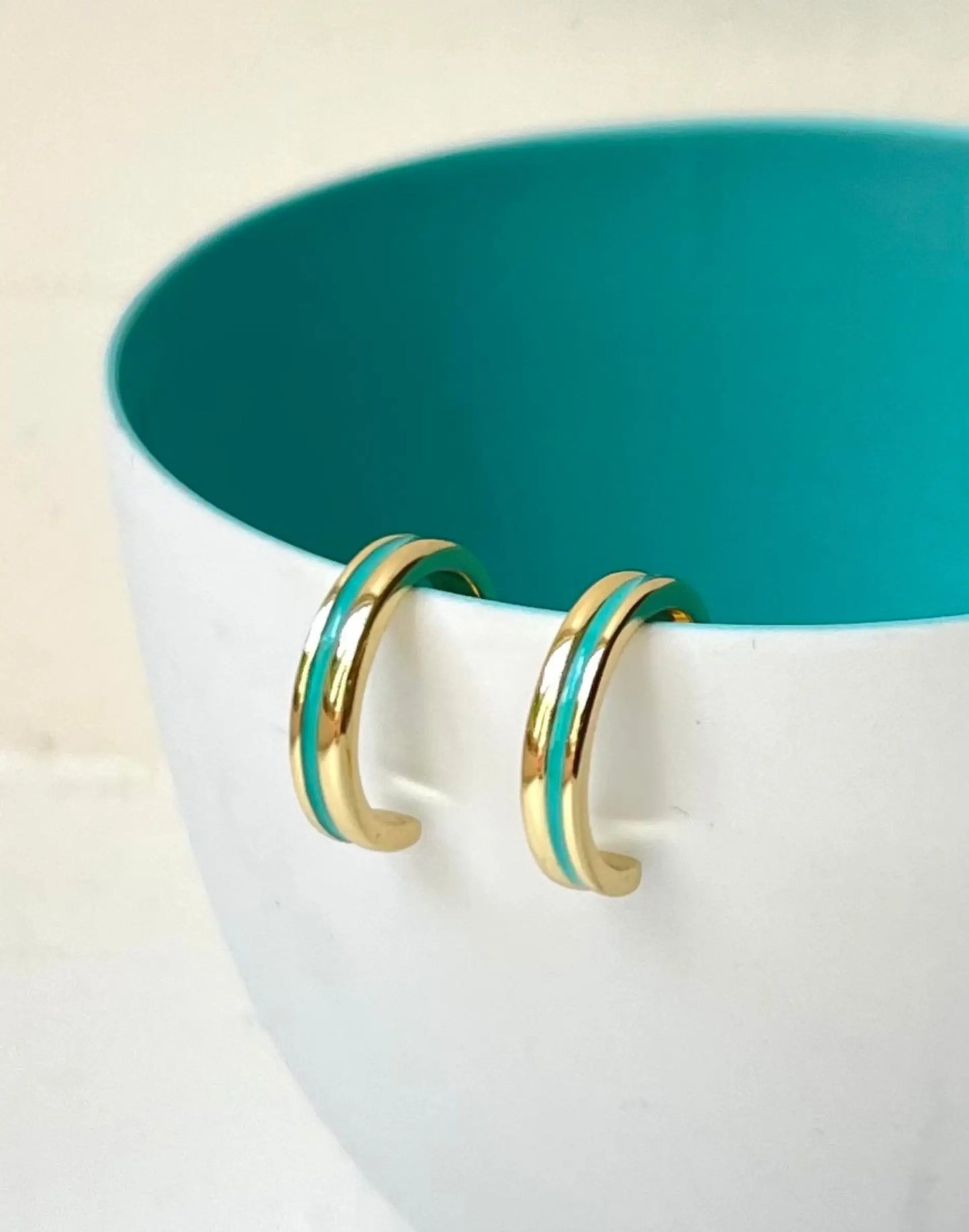 Turquoise stripe gold hoop earrings