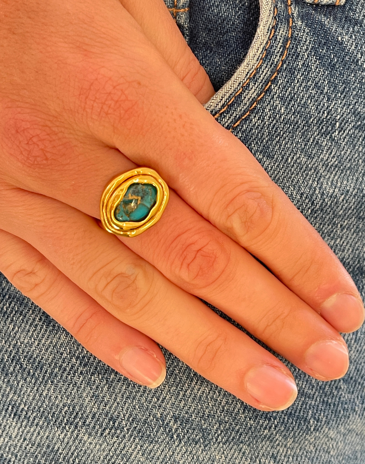 Turquoise gold cocktail ring
