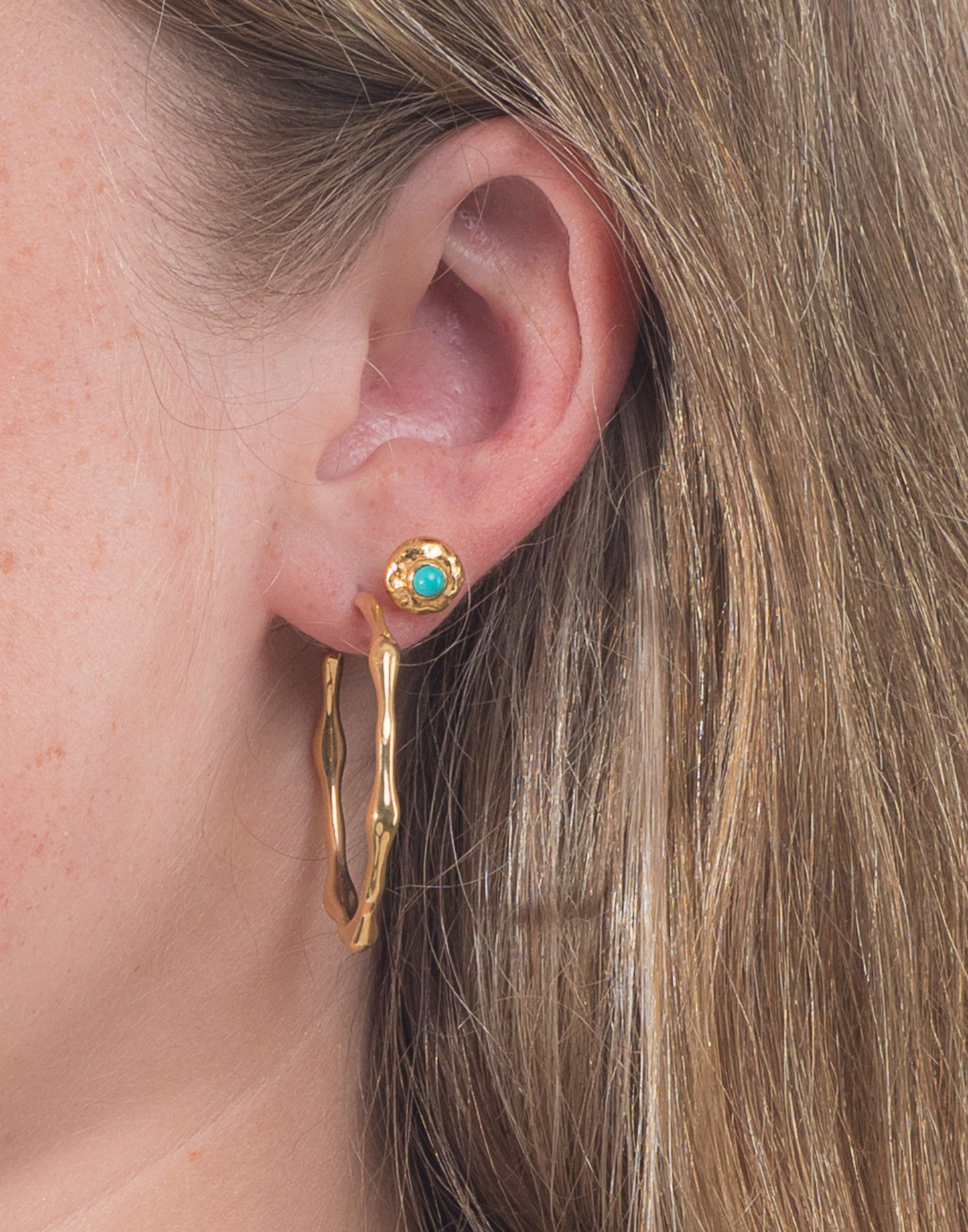 Turquoise_and_Gold_Stud_Earrings in earring stack