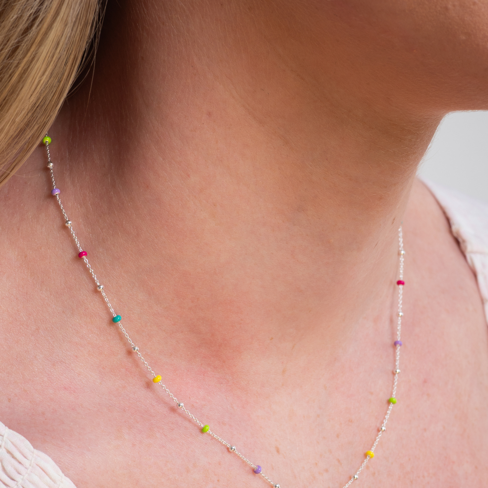 Tutti Fruiti Silver Necklace on model