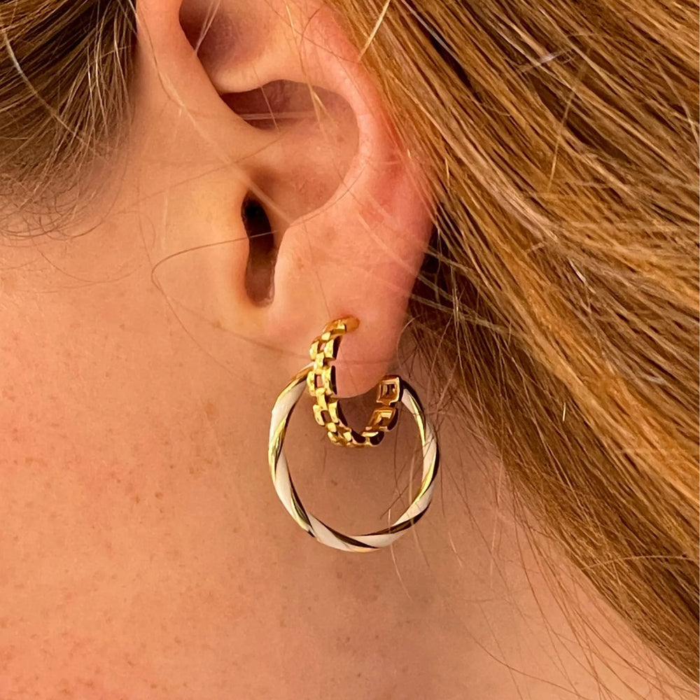 Gold Gate Hoop Earrings in stack