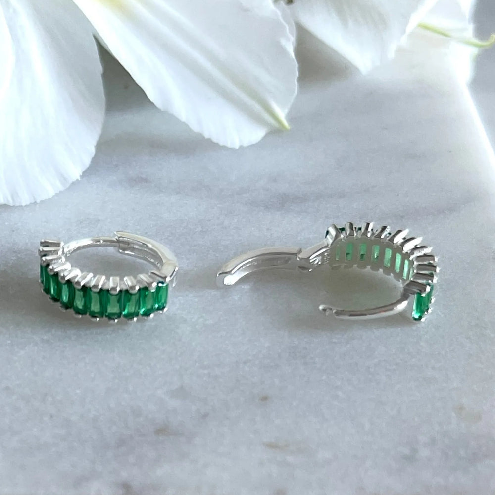 
                  
                    silver and green holiday huggie earrings
                  
                