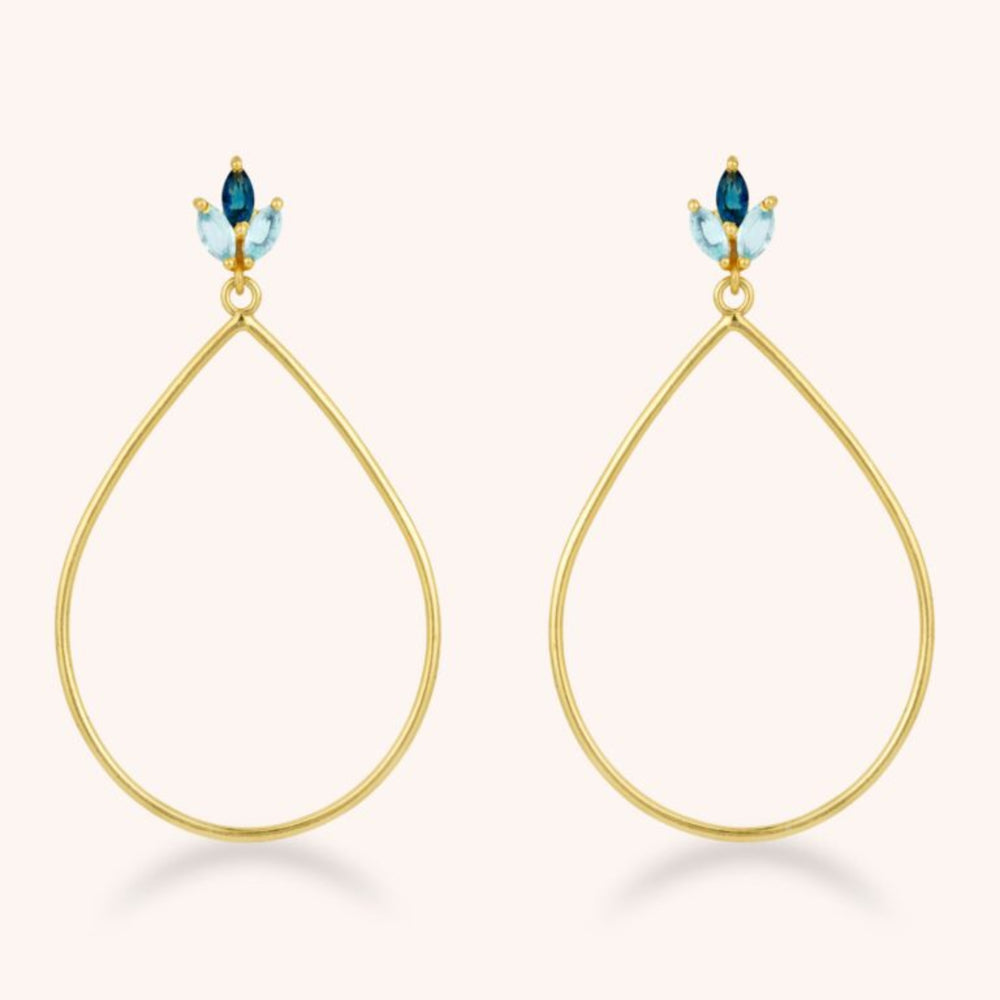 lotus flower blue topaz gold earrings