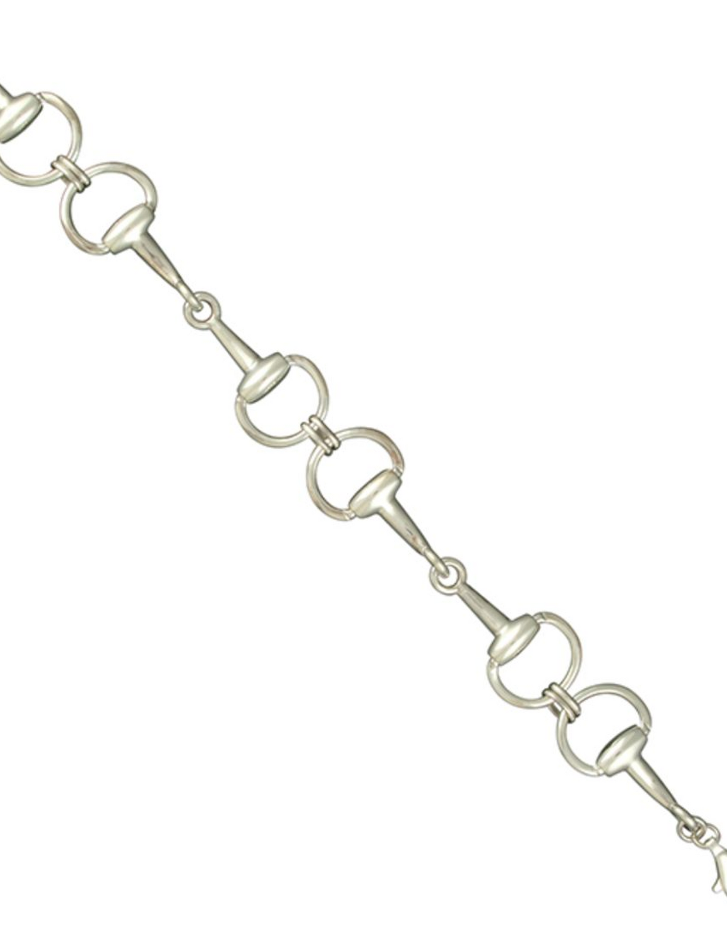 Sterling silver snaffle bracelet on a white background