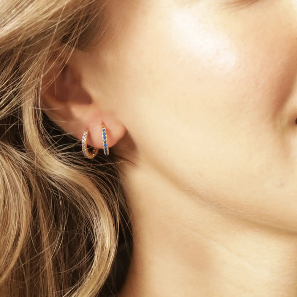 model stacks 2 birthstone huggie earrings
