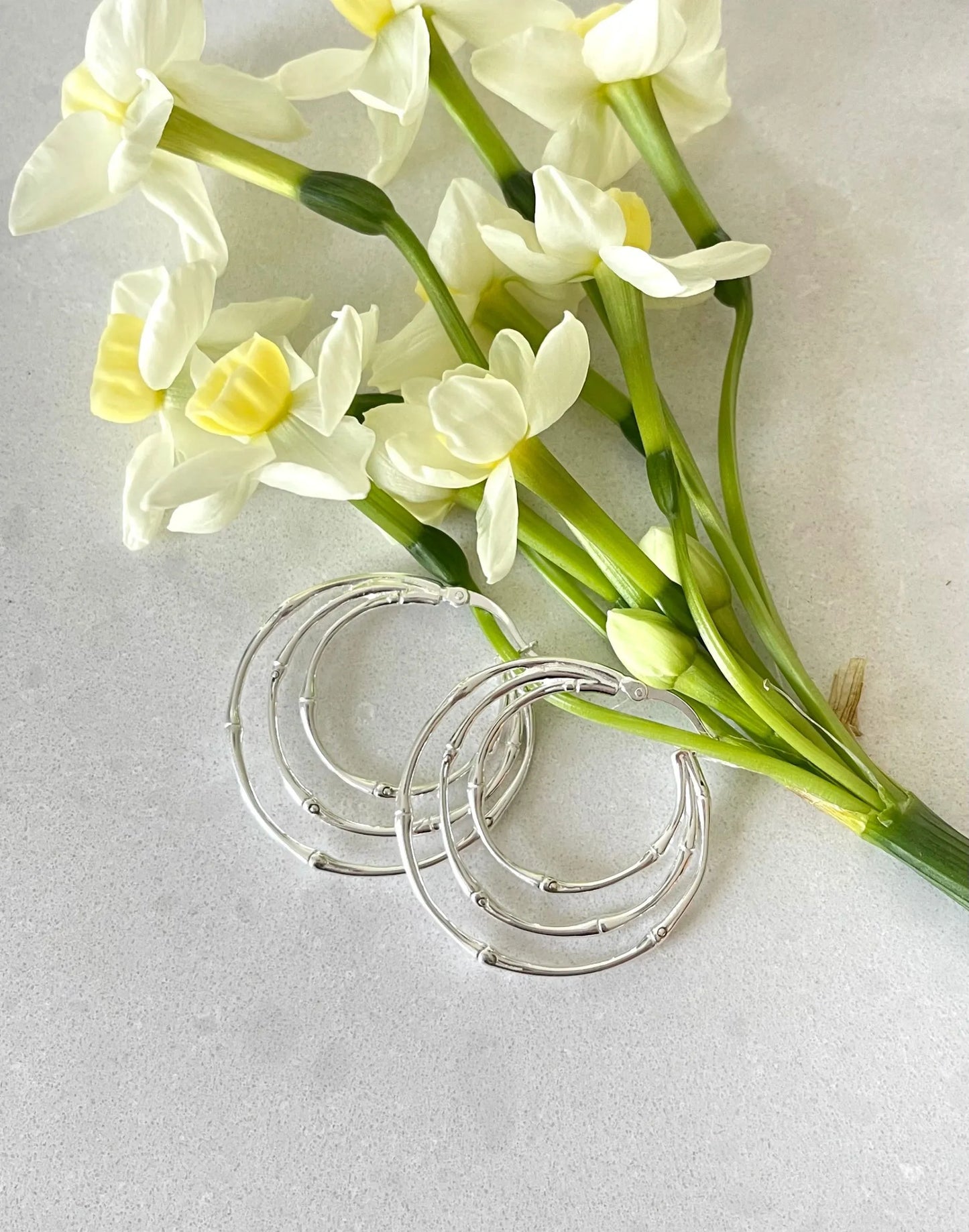 silver multi ring hoop earrings with flower