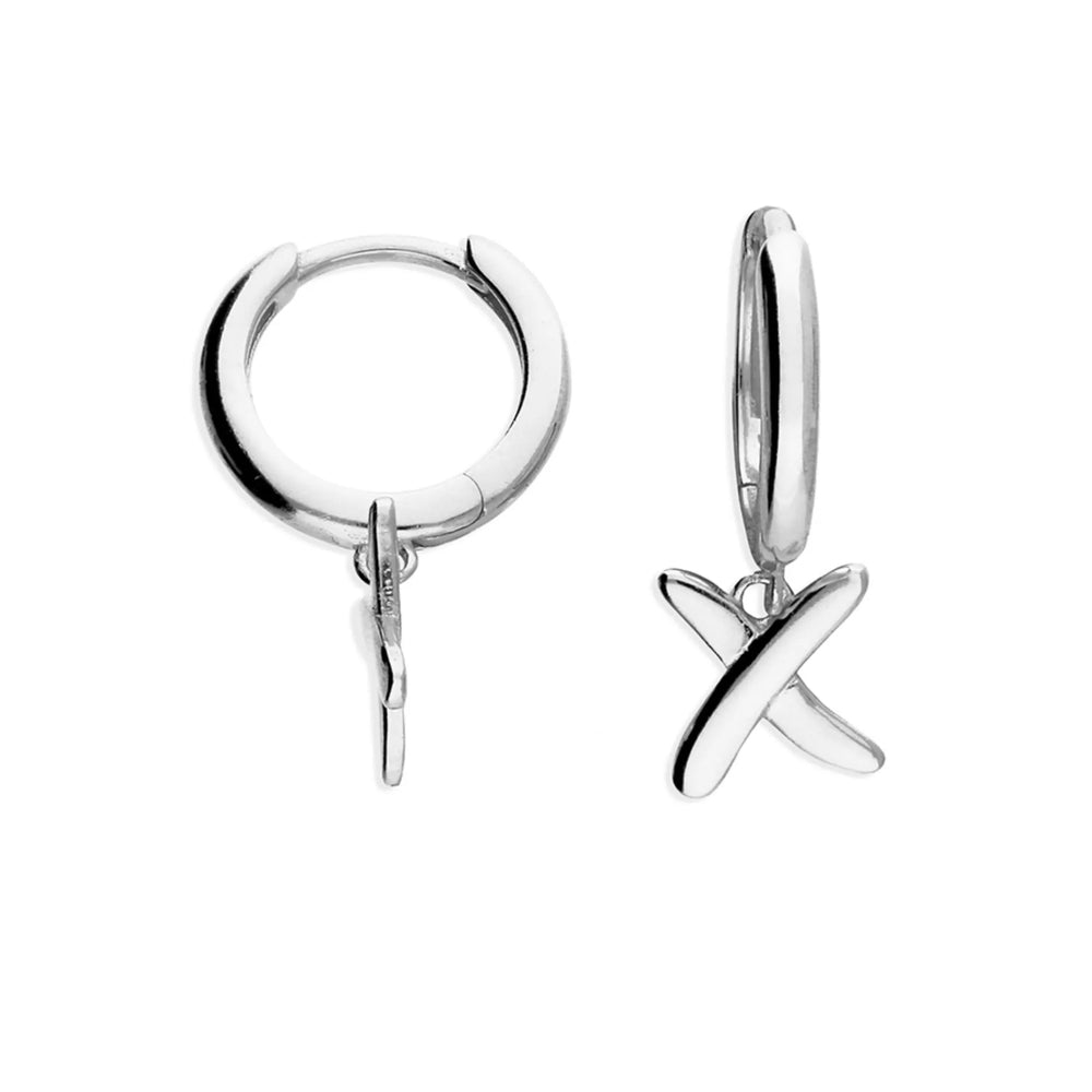 silver kiss huggie earrings