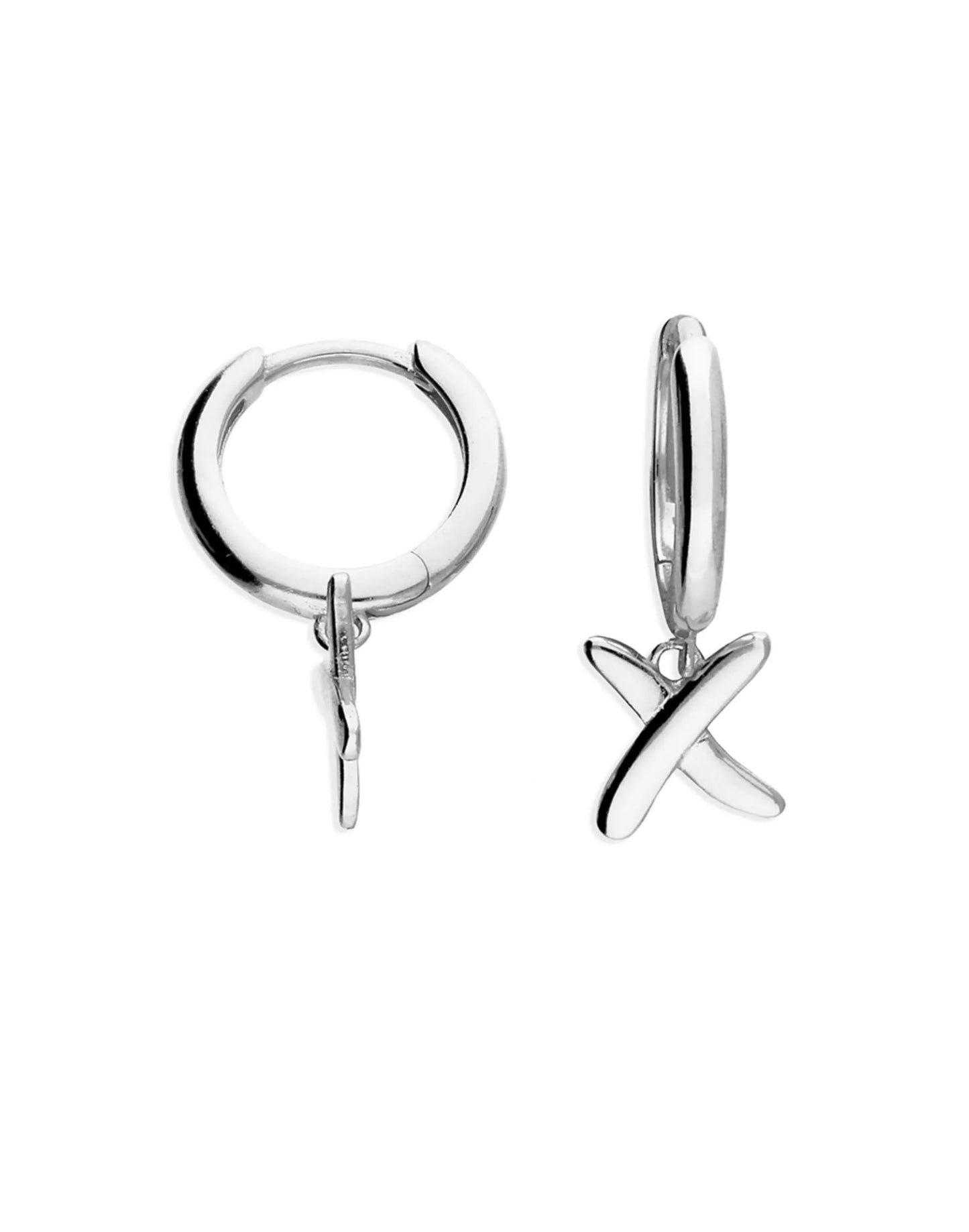 silver kiss huggie earrings
