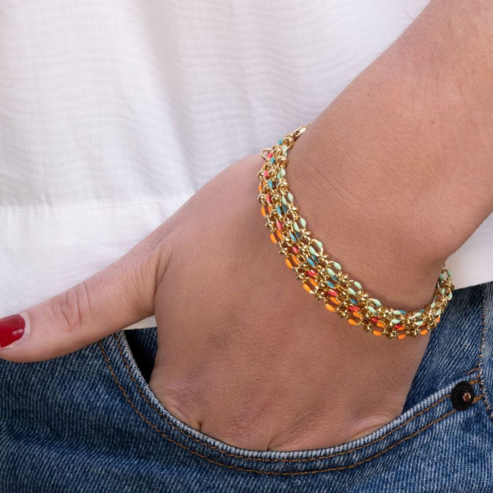 colourful stack of 4 enamel bracelets
