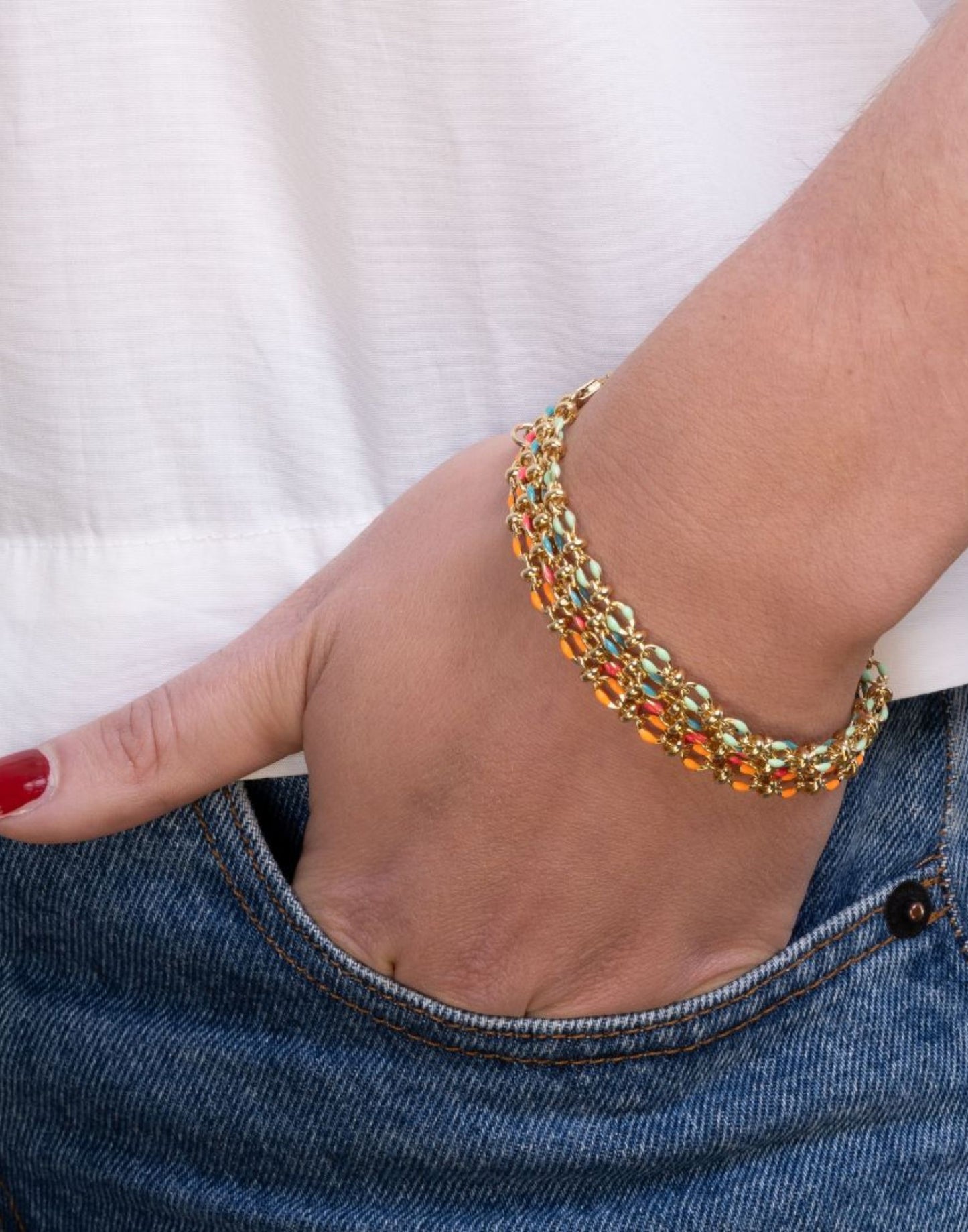 colourful stack of 4 enamel bracelets