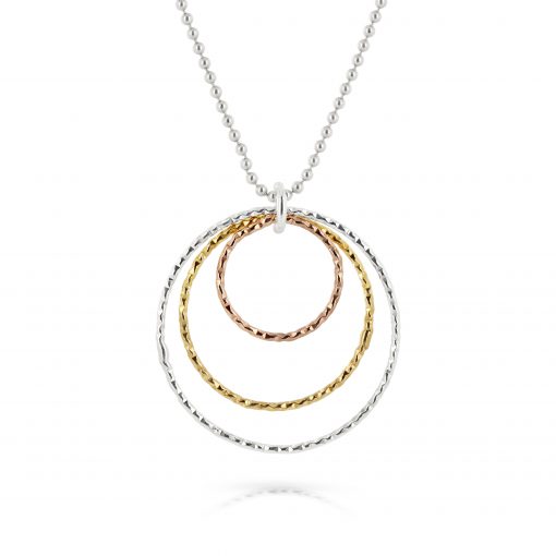 Chrissie silver, gold and rose gold 3 ring necklace