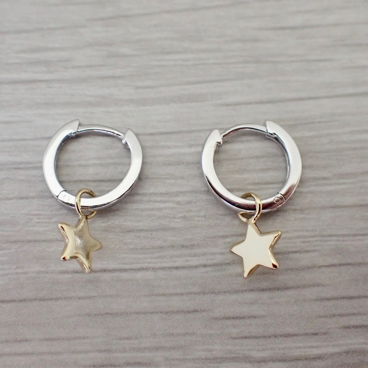 Hannah Silver & Gold Star Charm Huggie Earrings | Flutterby Jewellery
