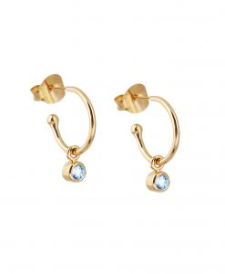 Gold Blue Topaz Quartz March Birthstone Earrings