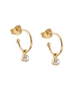 Gold pearl June birthstone earrings
