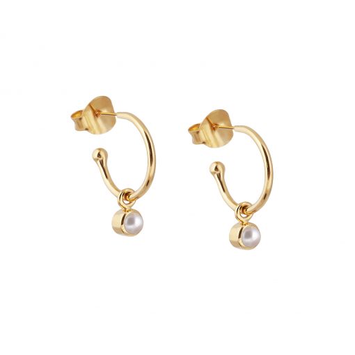 June Birthstone Pearl Gold Earrings