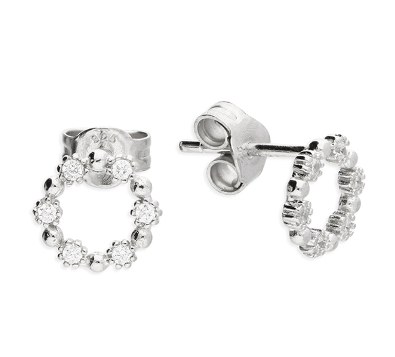 Silver Cubic Zirconia Circle Stud Earrings - Flutterby Jewellery