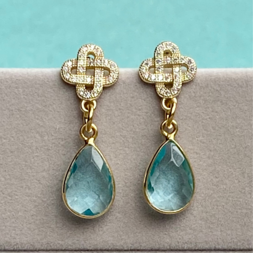 Charlotte Gold Blue Topaz Drop Earrings