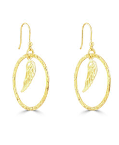 Gold Angel Wing Circle Earrings