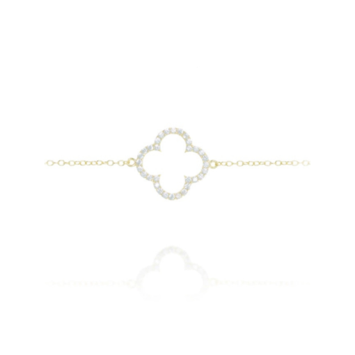 Gold Clover Bracelet with cubic zirconia