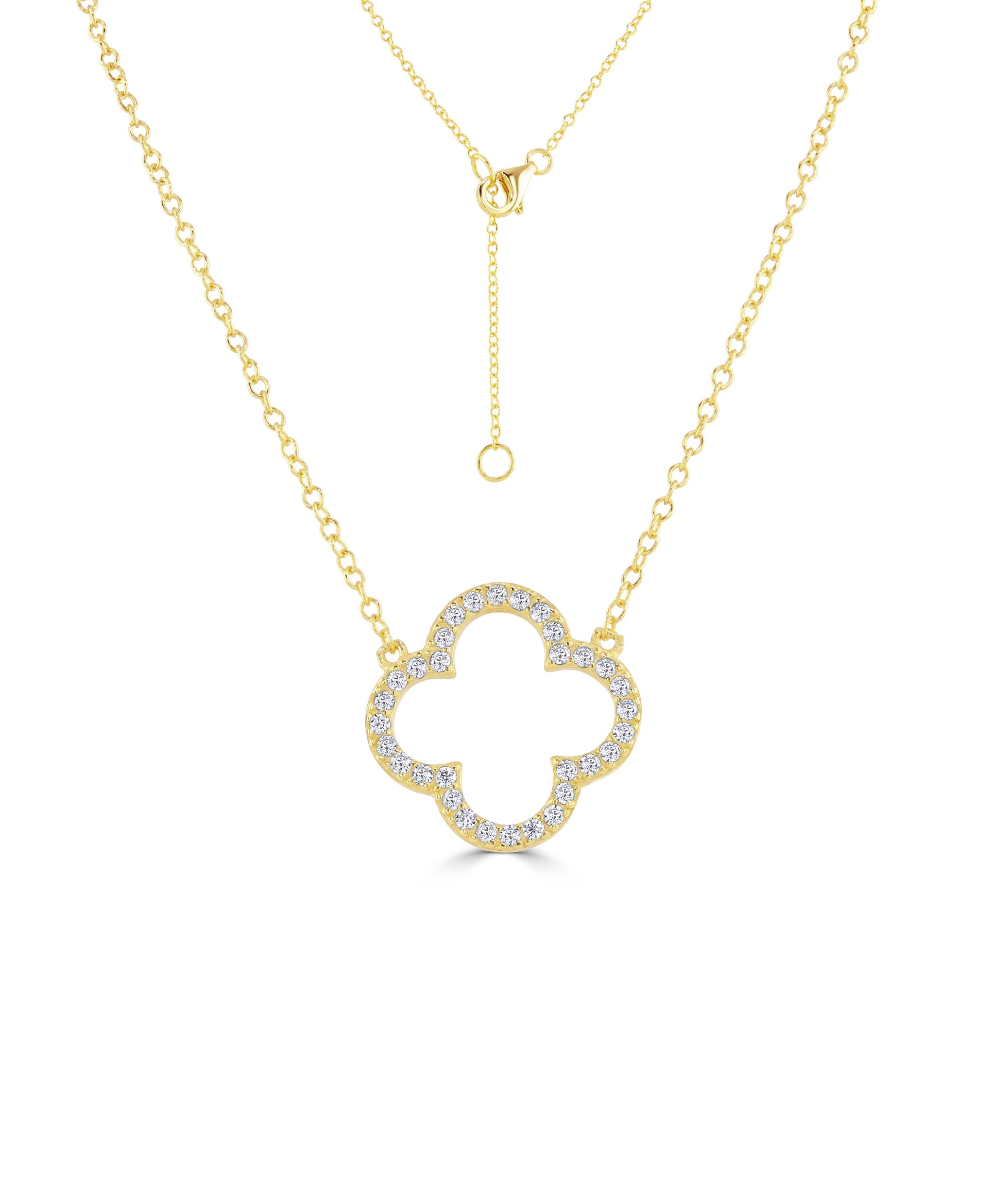 Gold Clover Necklace with Cubic Zirconia