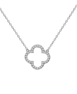 Silver Clover Necklace with cubic zirconia