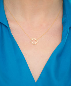 Gold Clover Necklace with CZ