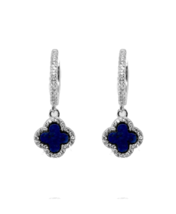 Blue Clover Huggie Earrings with Silver