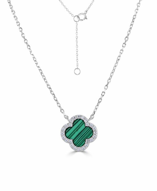 Green Clover Necklace with Silver