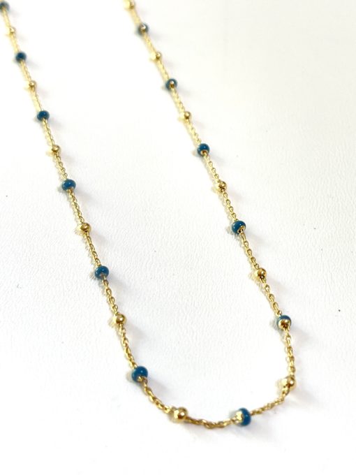 Gold Dark Turquoise Enamel Necklace