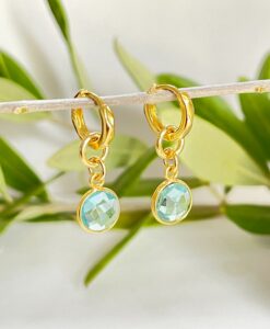 Kitty Gold Charm Huggie Earrings with Blue Topaz