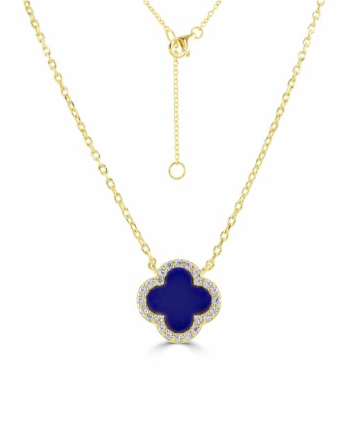 Blue Clover Necklace with Gold