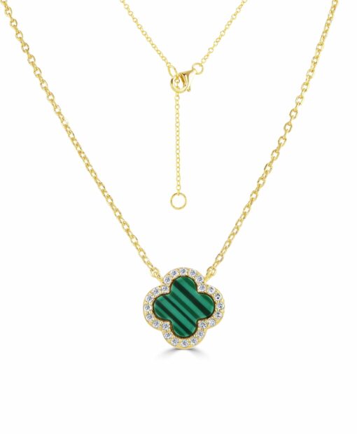 Updated Green Clover Necklace with Gold