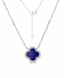 Blue Clover Necklace with Silver