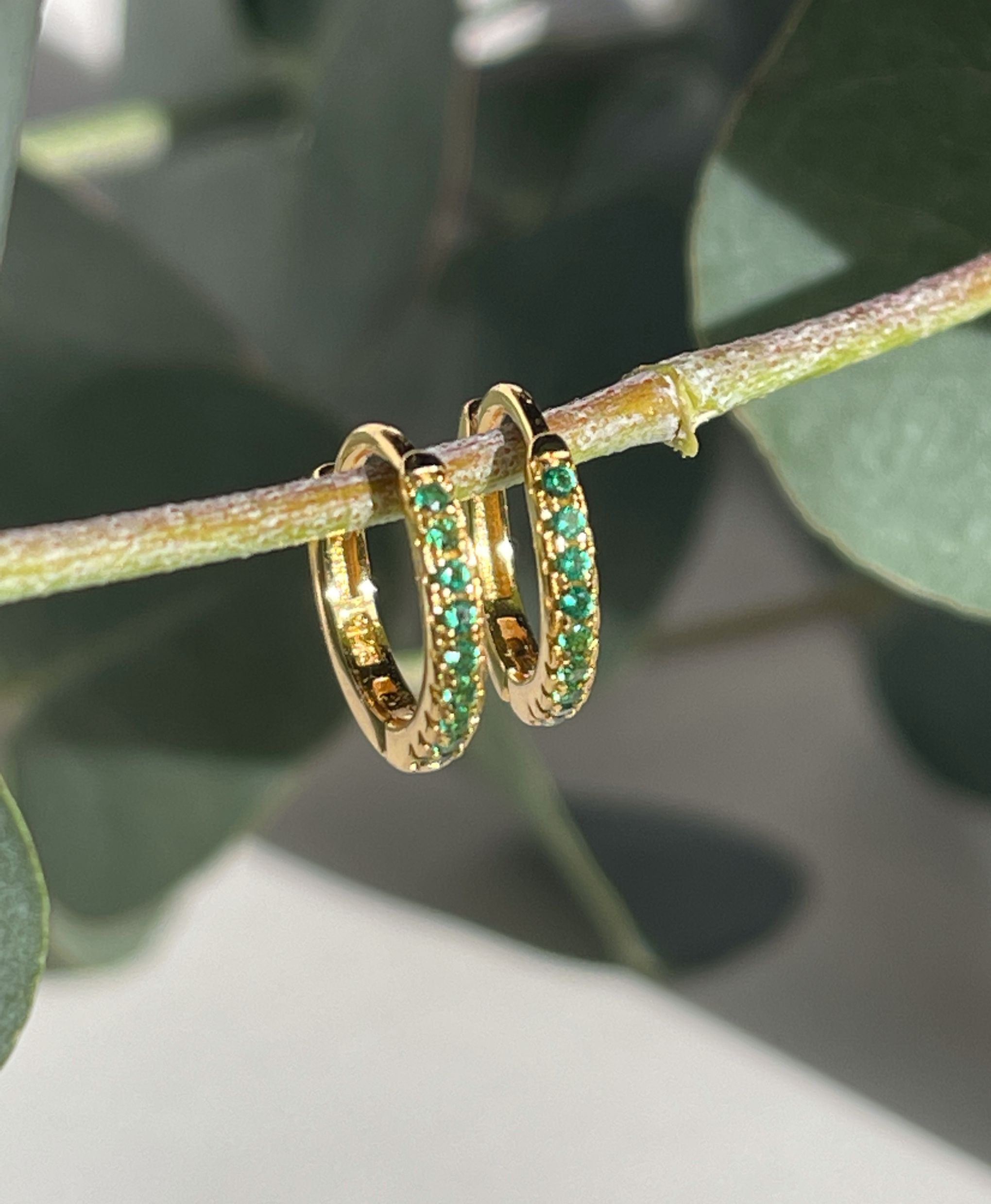 Emerald Quartz Huggie Earrings