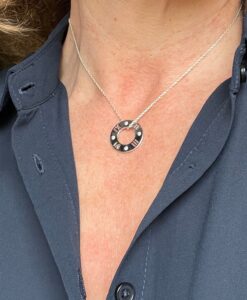 Model Wears Silver Roman numerals Necklace - adjustable chain worn short