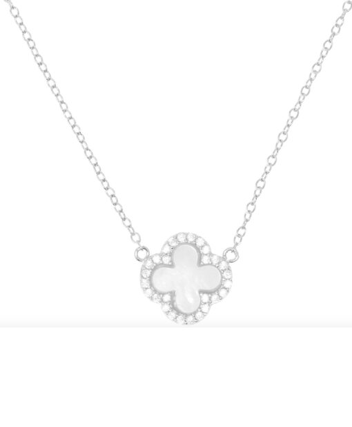 Mother of Pearl Clover Necklace - with Silver