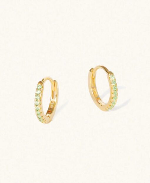 August Birthstone Gold Huggie Earrings with Peridot quartz