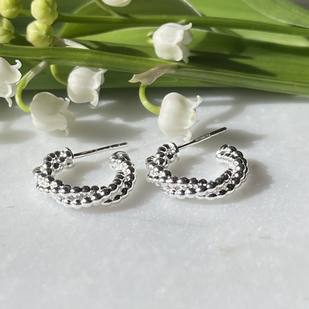 Silver Twisted Bead Hoop Earrings - Flutterby Jewellery