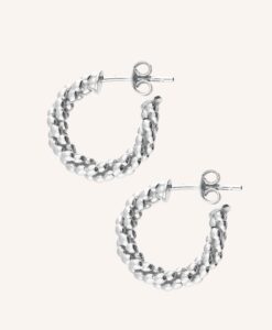 Silver Twisted Bead Hoop Earrings