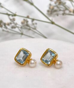 Pearl and Blue Topaz Stud Earrings