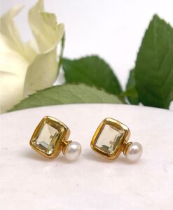 Pearl and Lemon Quartz Stud Earrings