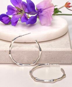 Large sterling silver bamboo hoop earrings