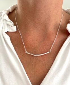 Silver Twig Necklace on neck