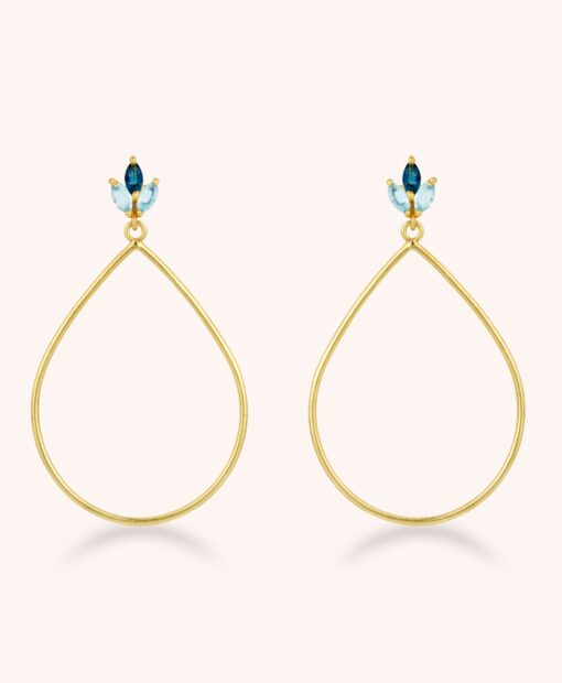 Lotus Flower Blue Topaz Gold Drop Earrings