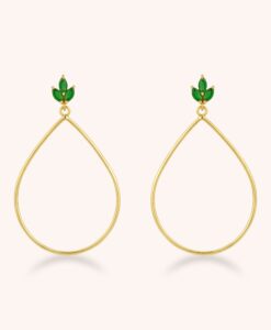 Lotus Flower Green Onyx Gold Drop Earrings on cream